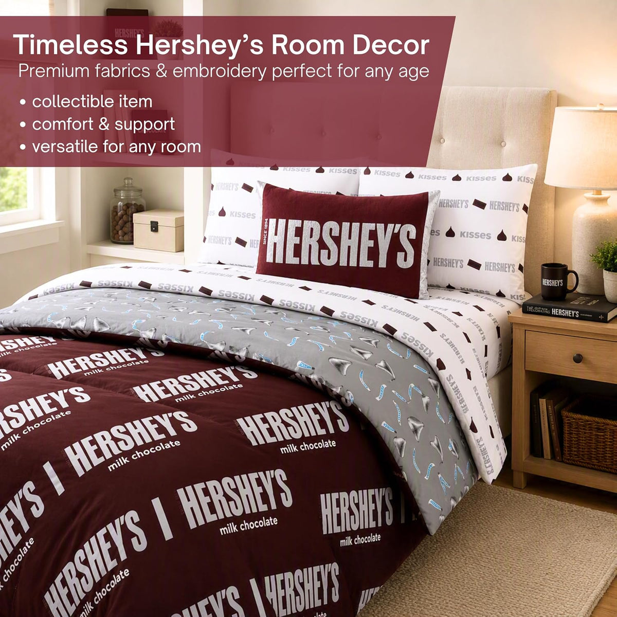 Franco Hershey's Chocolate Bar Plush Squishy Dec Pillow, 18" Wide, Bedroom, Office Decor & Gifts (Officially Licensed Product)
