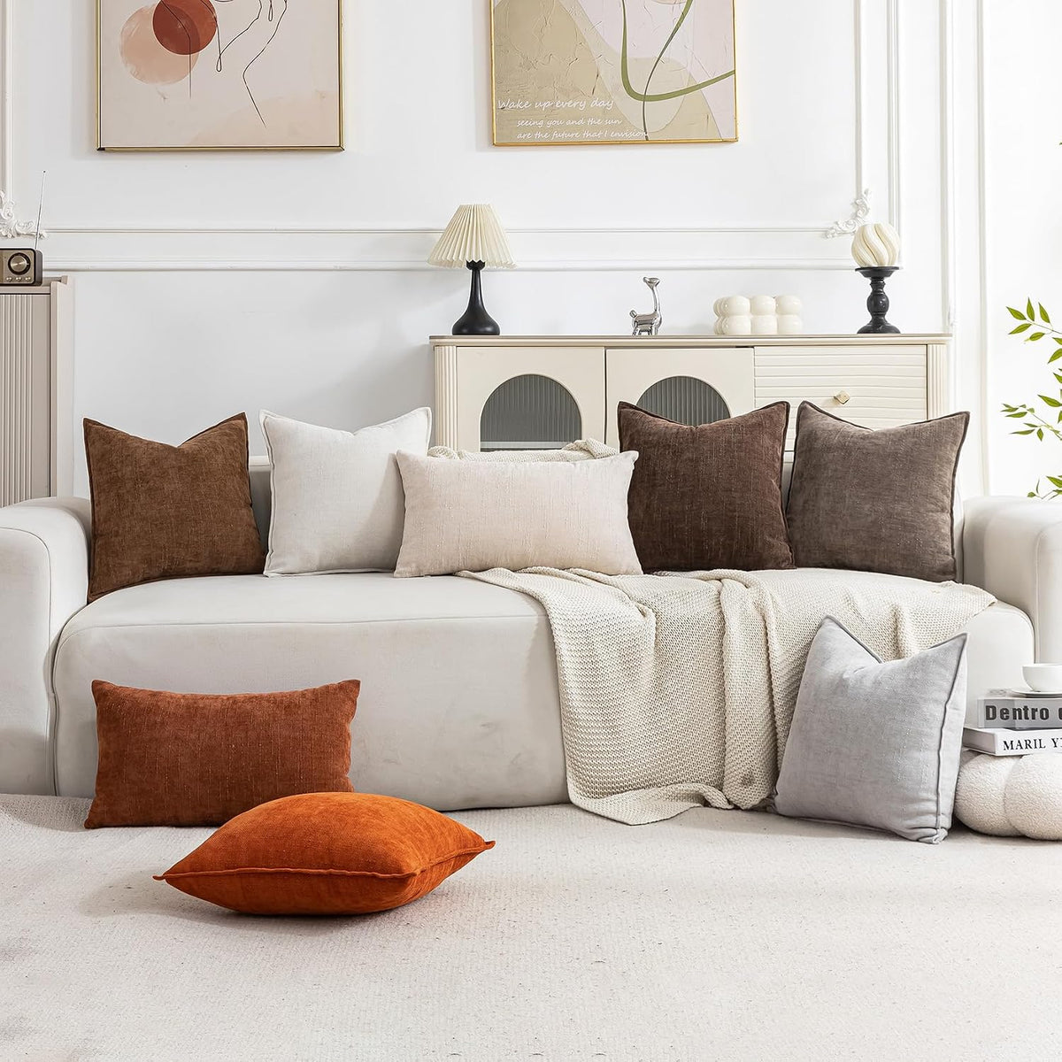 Set of 2 Soft Textured Decorative Throw Pillow Covers 18x18 Inch Cozy Farmhouse Cushion Cover Square Accent Pillow Cases for Bed Couch Sofa Living Room, Taupe Grey