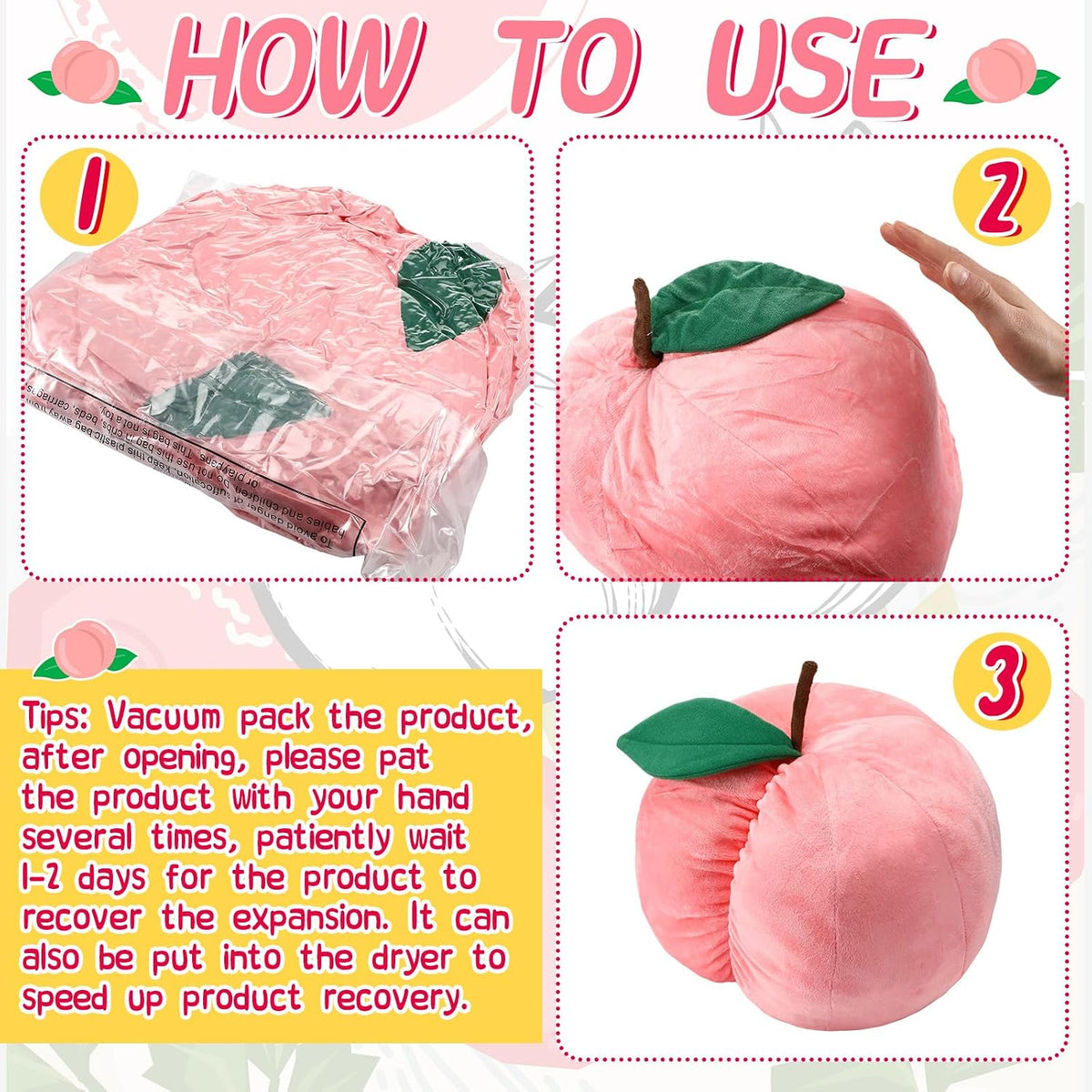 Beeveer 2 Pcs Peach Fruit Pillow Plush Toy Cute Fun Kawaii Gifts Room Decor