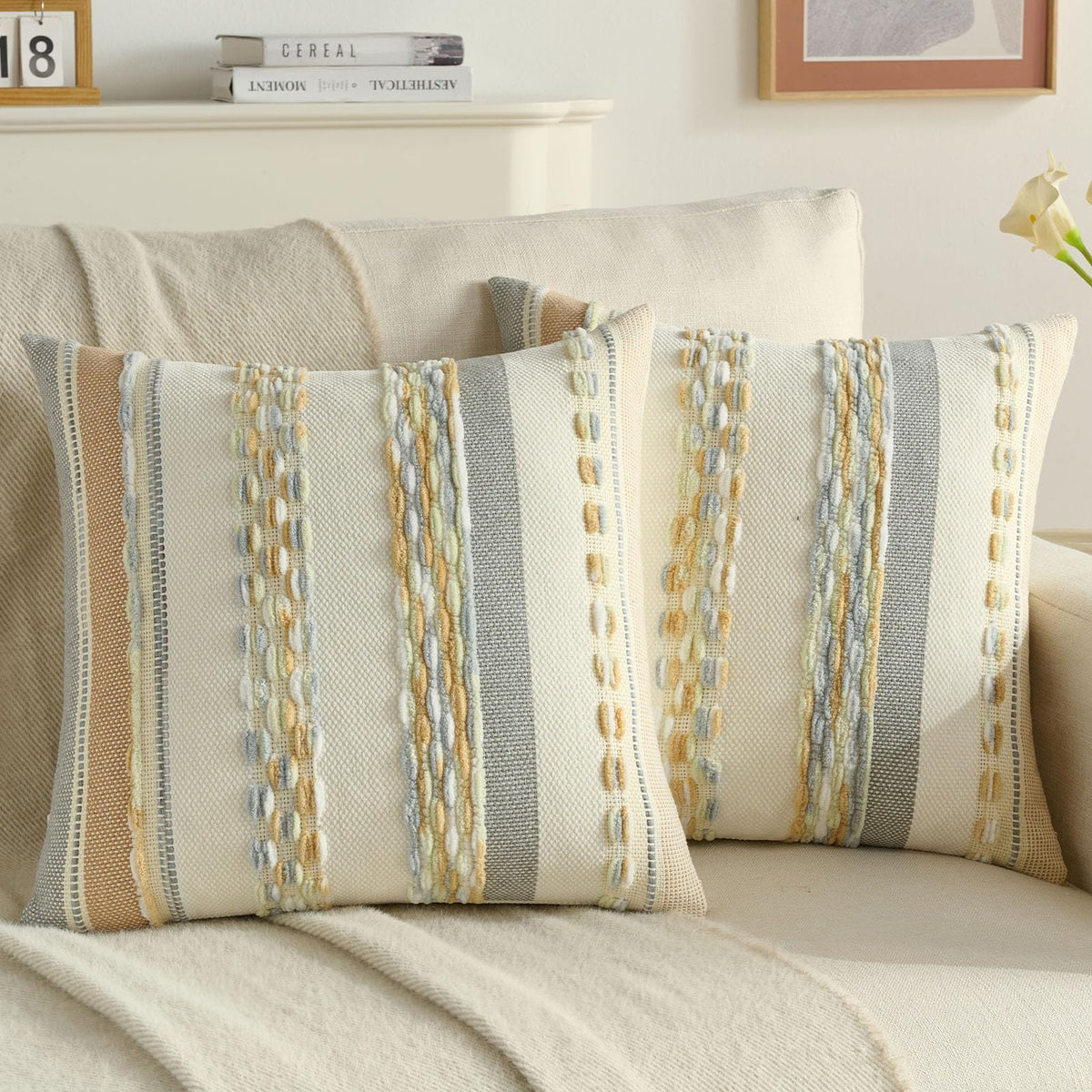 FUTEI Pack of 2 Chenille Throw Pillow Covers 45 x 45 cm,Teal