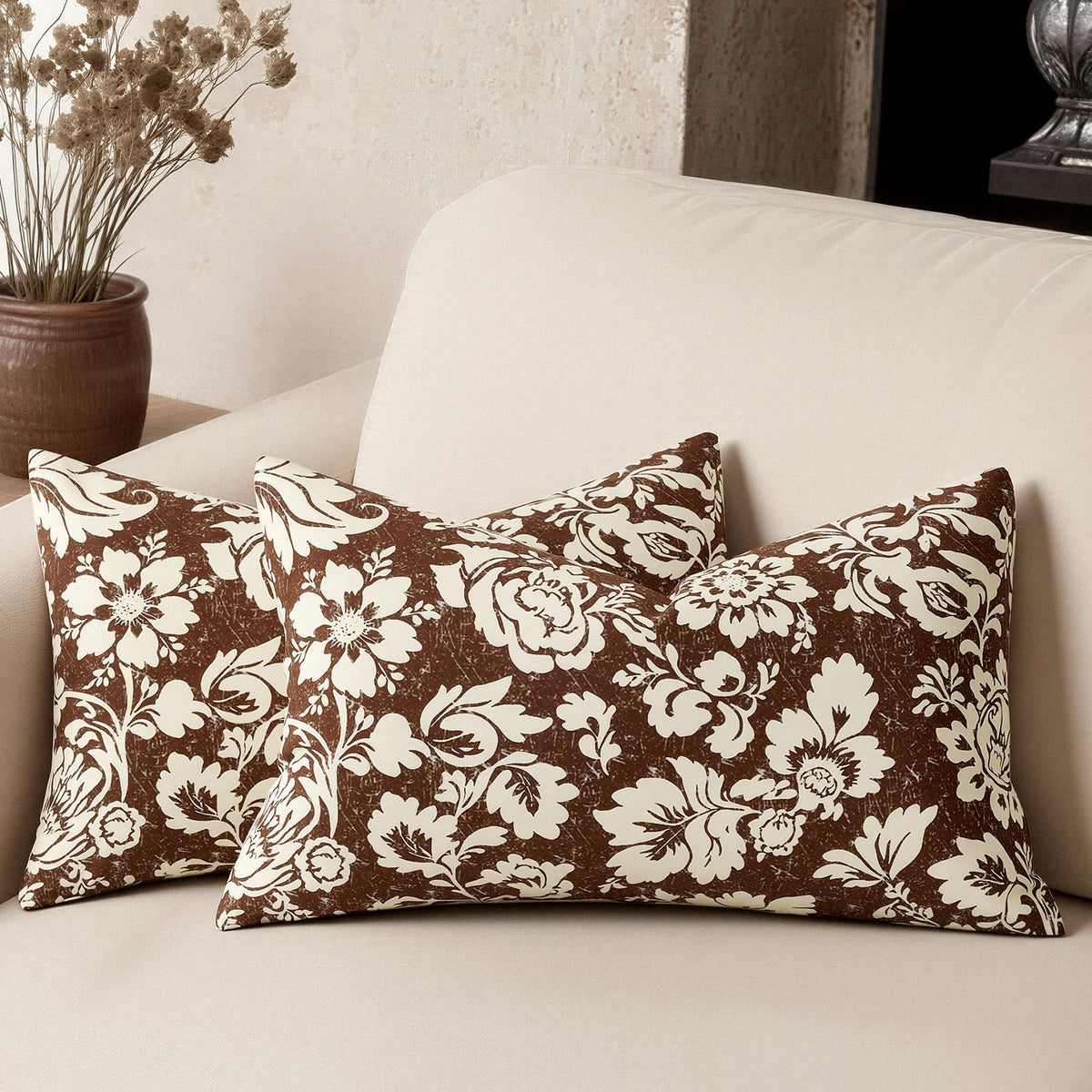 Cotton Navy Blue 18x18 Floral Decorative Sofa Couch Throw Pillow Covers