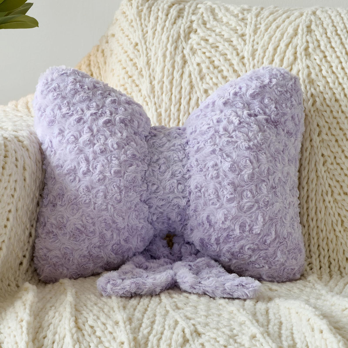 Bow Pillow, Decorative Throw Pillows Soft Plush (White, Small-12 Inches)