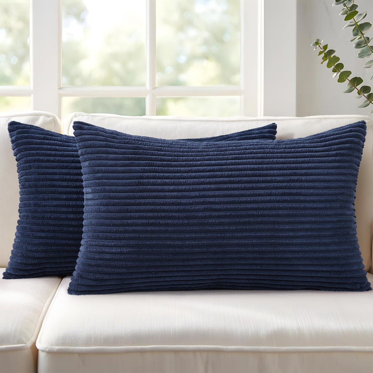 Mecatny Corduroy Fall Throw Pillow Covers 18x18 Set of 2 Cream White