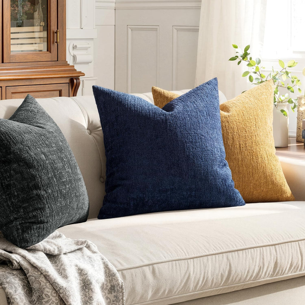 MIULEE Couch Pillow Covers Textured Chenille Home Decor 20x20 Navy Blue