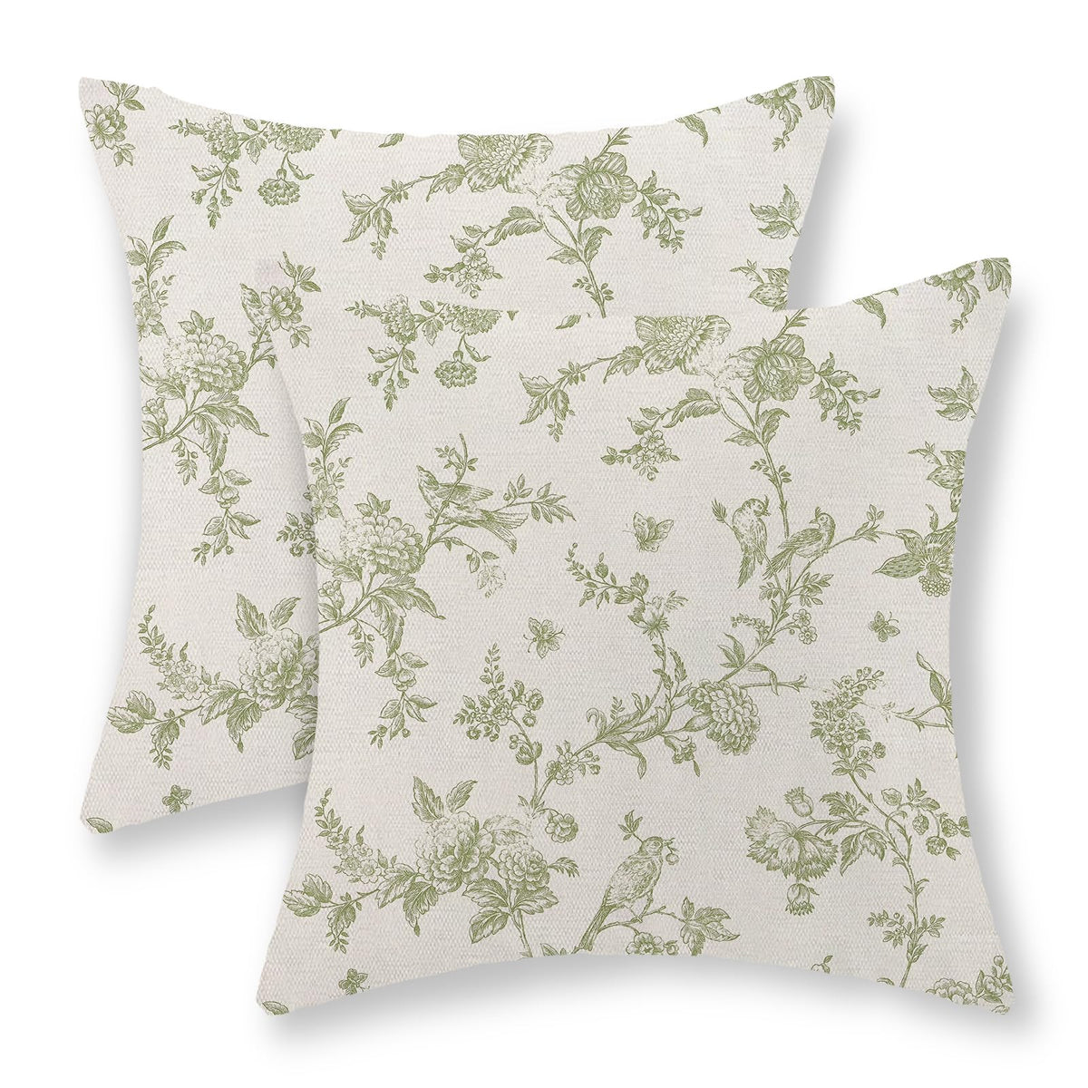 Sage Green Pillow Covers 18x18 Set of 2 Light Green Chinoiserie Bird Floral Throw Pillows Outdoor Decor Vintage Hummingbird Flower Pillow Cases Linen Decorative Cushion Cover for Couch Sofa
