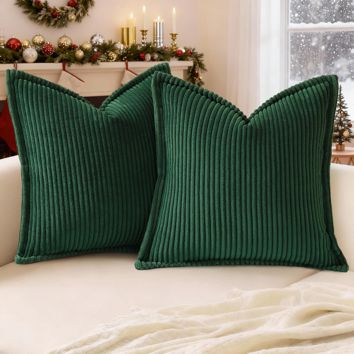 Mecatny Corduroy Fall Throw Pillow Covers 18x18 Set of 2 Cream White