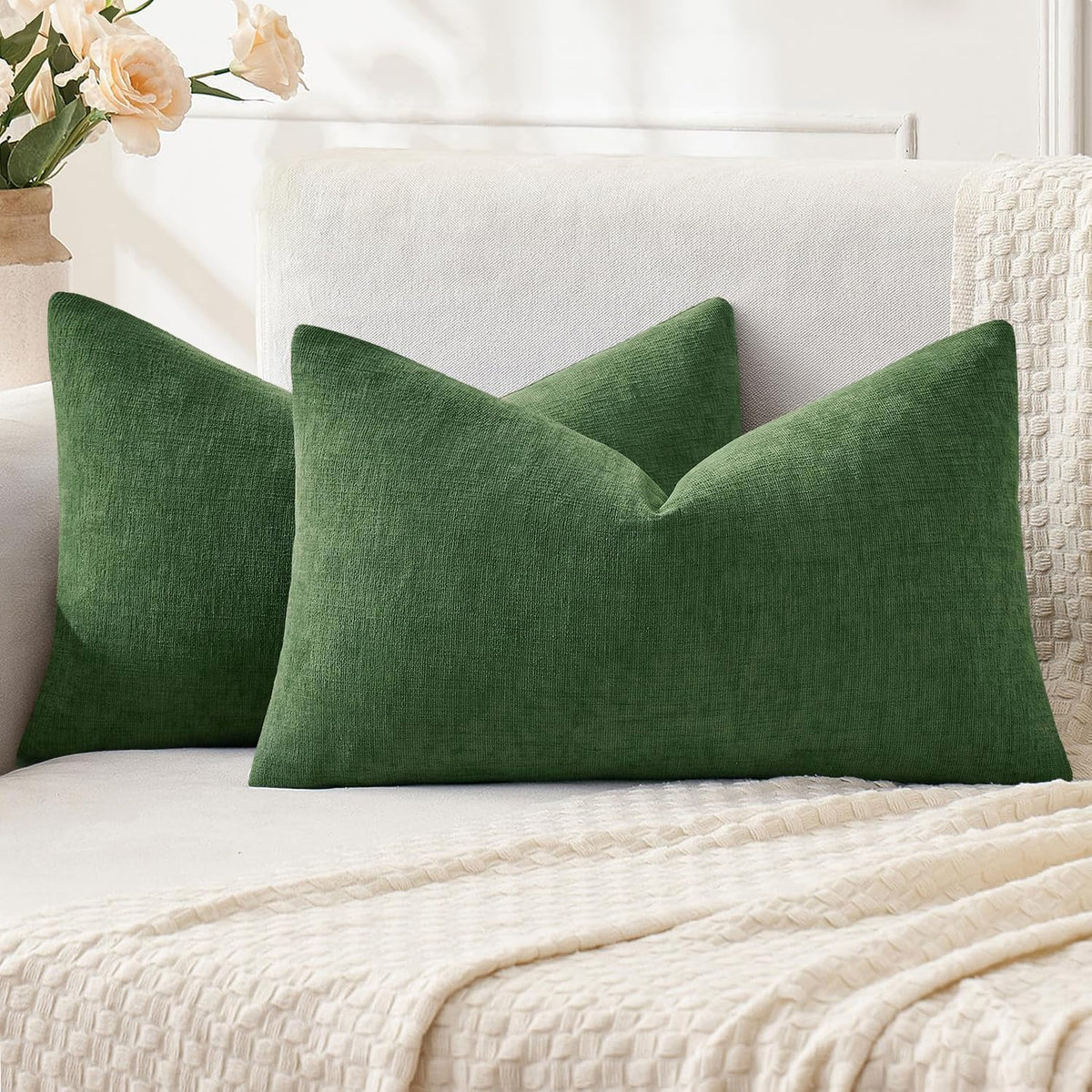 MIULEE Sage Green Chenille Couch Throw Pillow Covers, 18x18