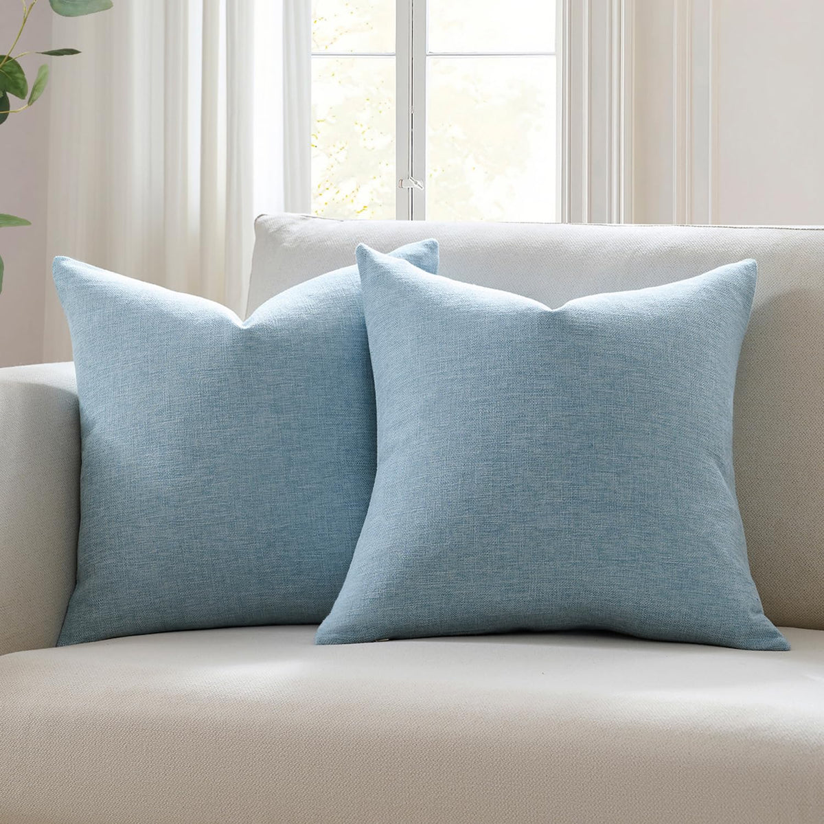 Meekio Linen Blend Throw Pillow Covers 20x20 Set of 2, Ivory