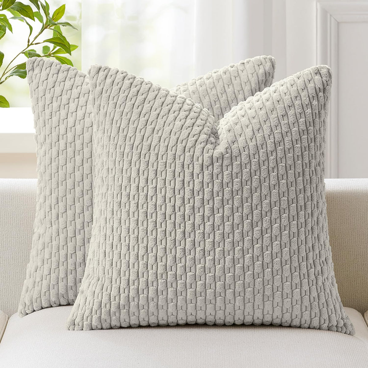 Kevin Textile Soft Corduroy 18x18 Inch Pillow Covers 2 Pack, Dark Green