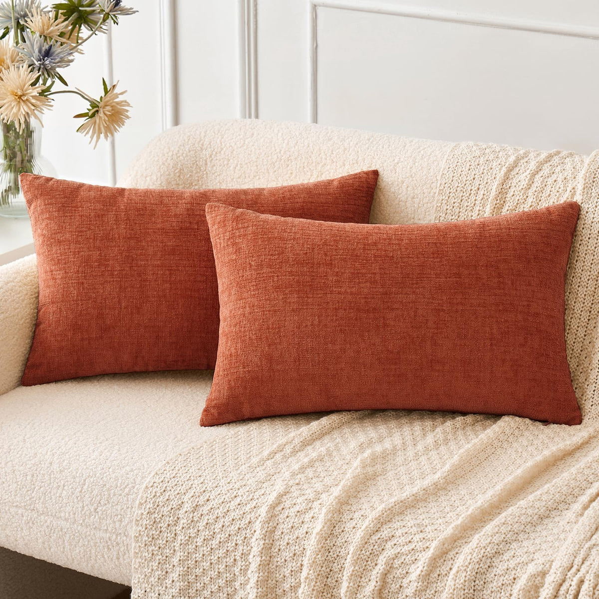 MIULEE Soft Chenille Throw Pillow Covers Green 18x18 Inch Pack of 2