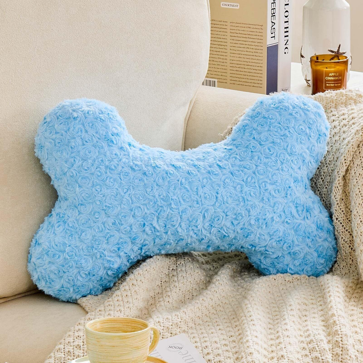Bone Pillow Cute Bone Shaped Decorative Throw Pillows Aesthetic Home Decor Pillow Pet Pillow Plush Cushion for Bed (Cream, 15 Inch)