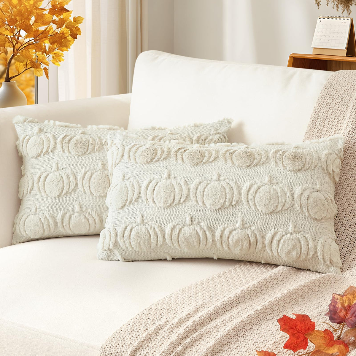Artscope Maple Leaf Fall Pillow Covers 18 x 18 Set of 2 Decorative Autumn Harvest Holiday Throw Pillow Cases Soft Plush Faux Fur Couch Cushion Case for Farmhouse Sofa Bed Room Home Decor-Rust