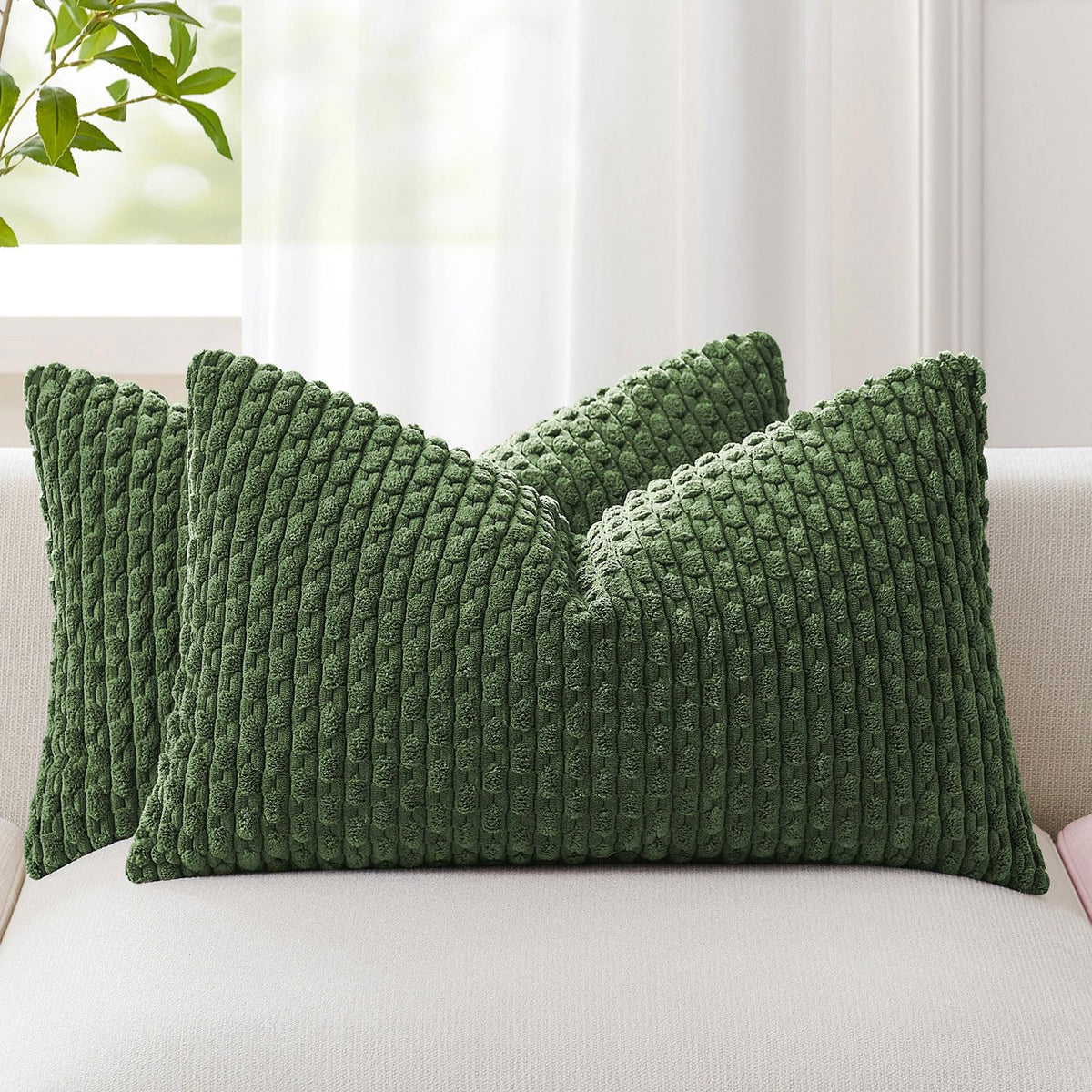 Kevin Textile Soft Corduroy 18x18 Inch Pillow Covers 2 Pack, Dark Green