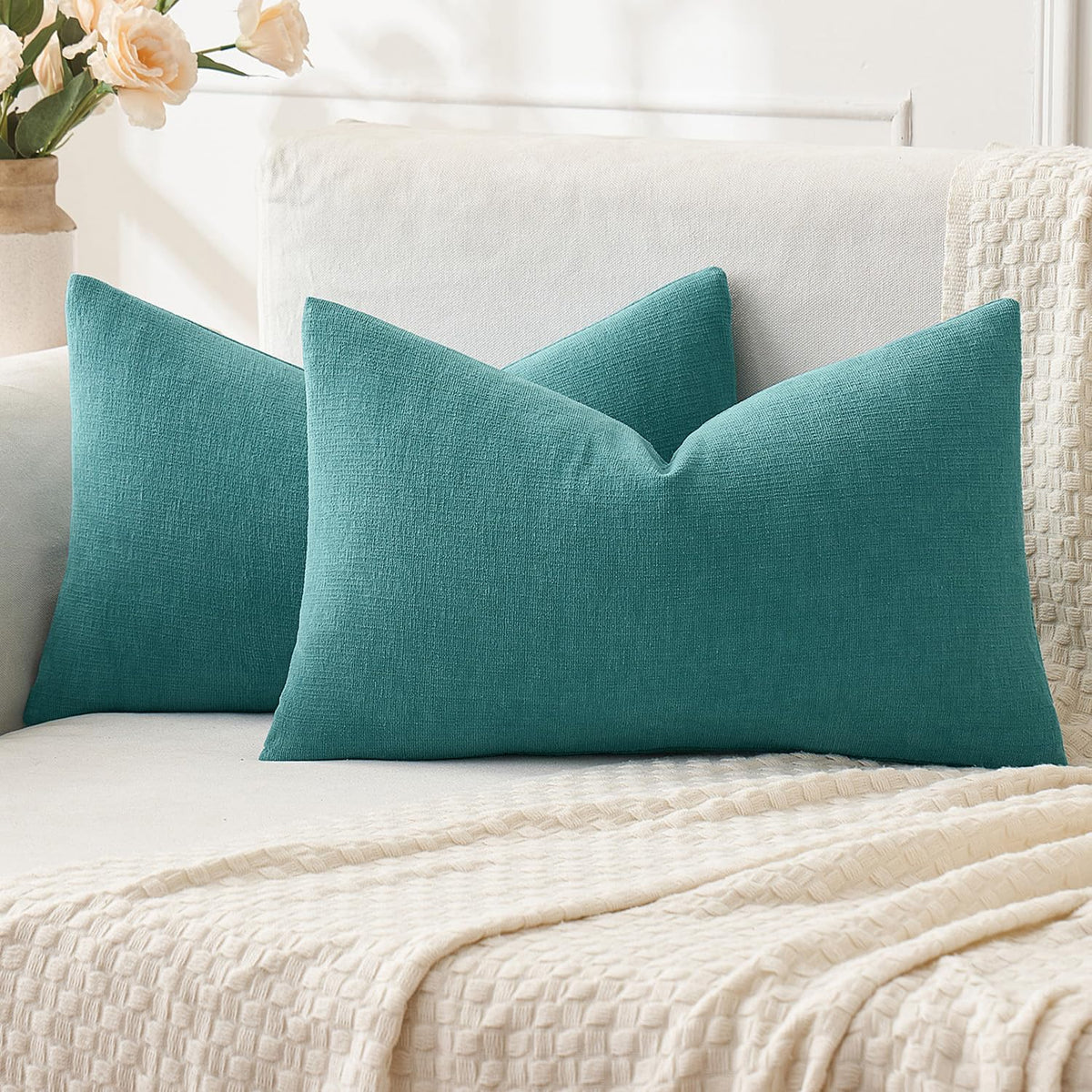 MIULEE Blush Pink Chenille Couch Throw Pillow Covers, 18x18