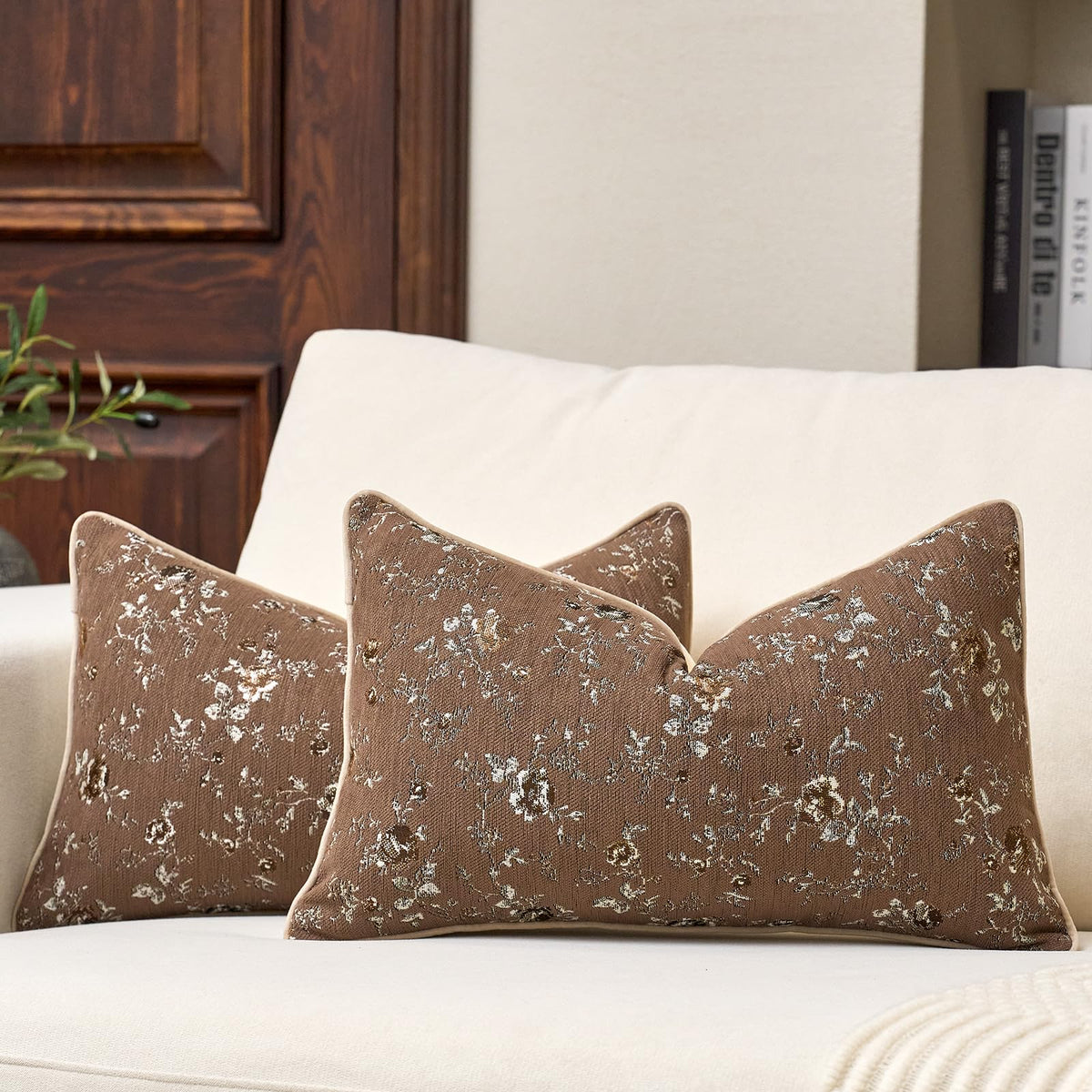 Pack of 2 Vintage Floral Throw Pillow Covers 18 x 18 Inch,Farmhouse Cushion Covers Retro Decorative Pillow Cases for Sofa,Couch, Bay Window, Bed, Living Room Home Décor, Green