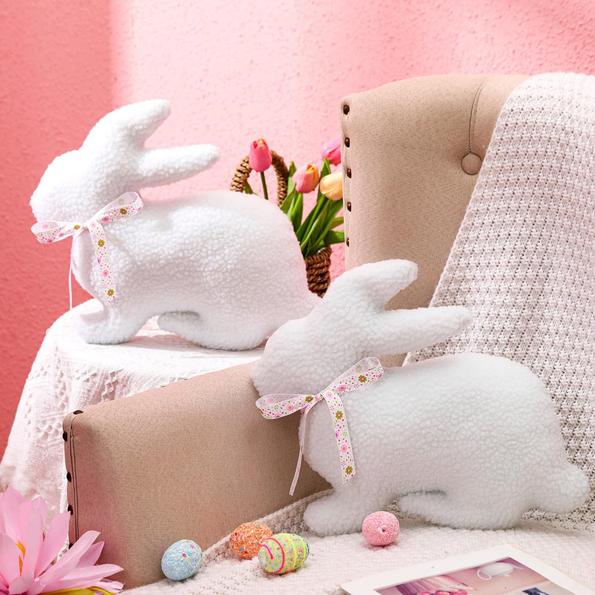 Yuntau 2 Pieces Easter Pillows Bunny Butt Shaped Throw Bunny Stuffed Hugging Cuddly Huggable Rabbit Pillow Decoration for Easter Birthday Bedroom Sofa Couch
