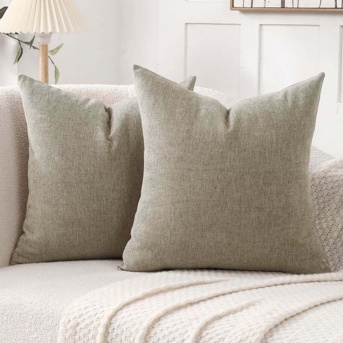 Jepeak Decorative Chenille Throw Pillow Covers, 18x18 Pack of 2 Steel Blue