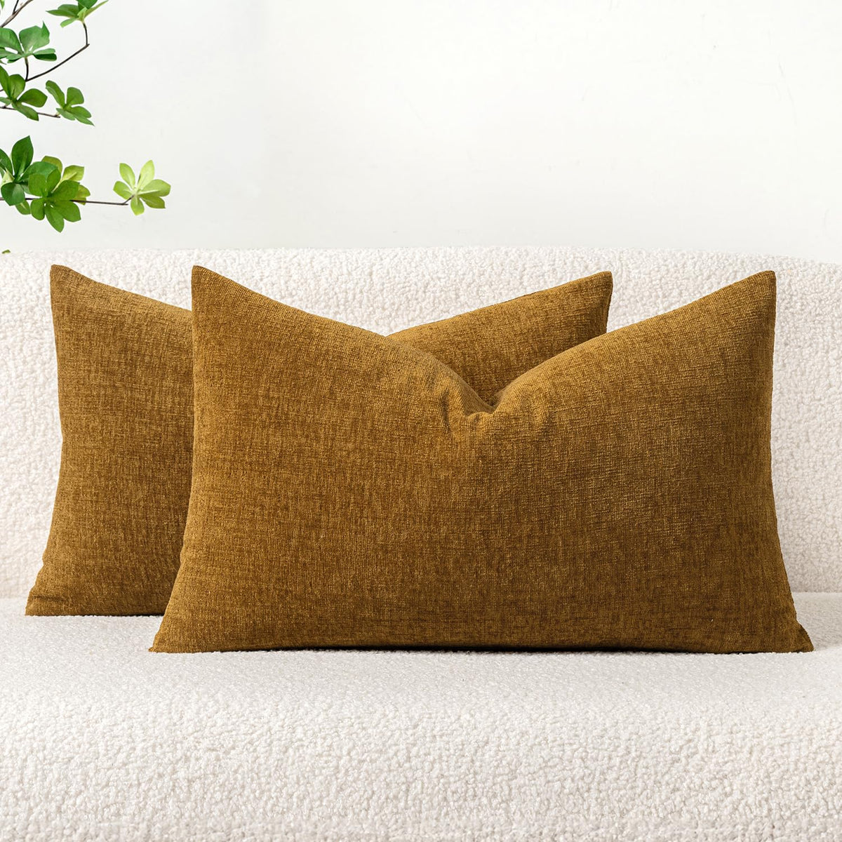 MIULEE Soft Chenille Throw Pillow Covers Green 18x18 Inch Pack of 2