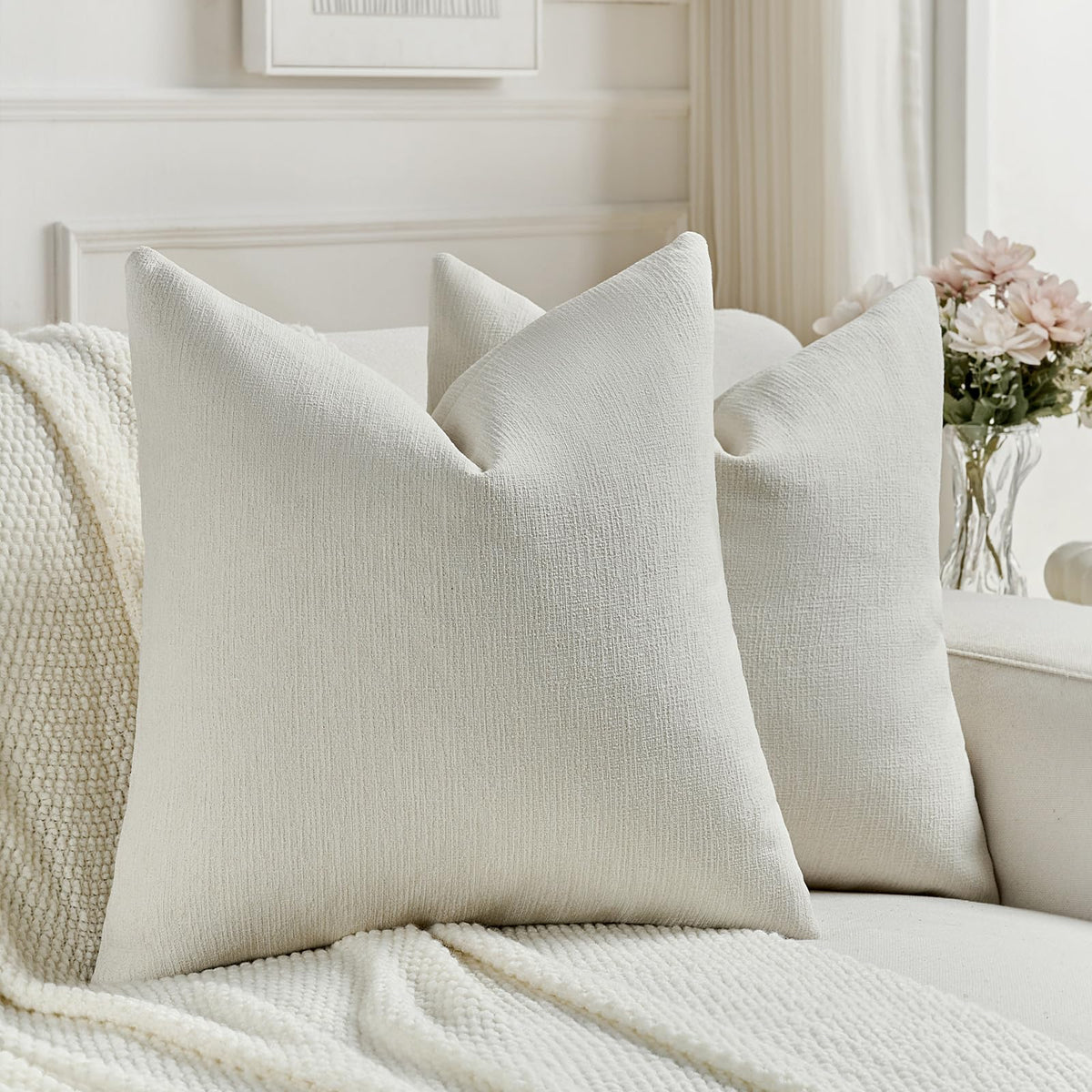 FUTEI Pack of 2 Faux Linen Throw Pillow Covers 18x18 Inch,Light Grey