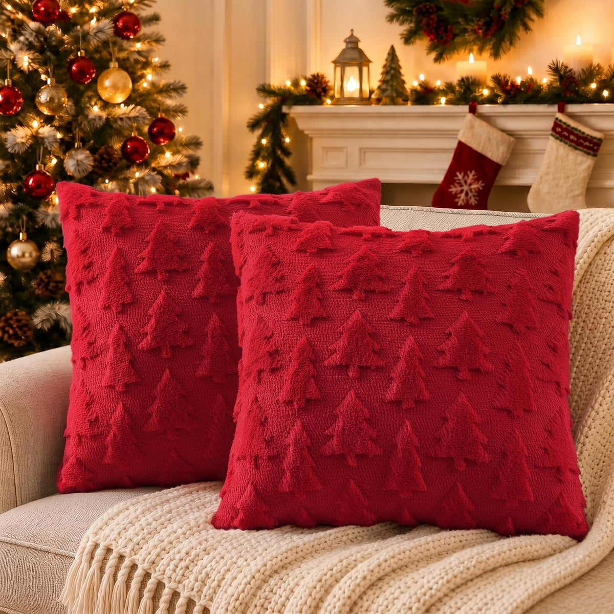 decorUhome Beige Bow Cute Girl Faux Fur Throw Pillow Covers 18x18 Set of 2