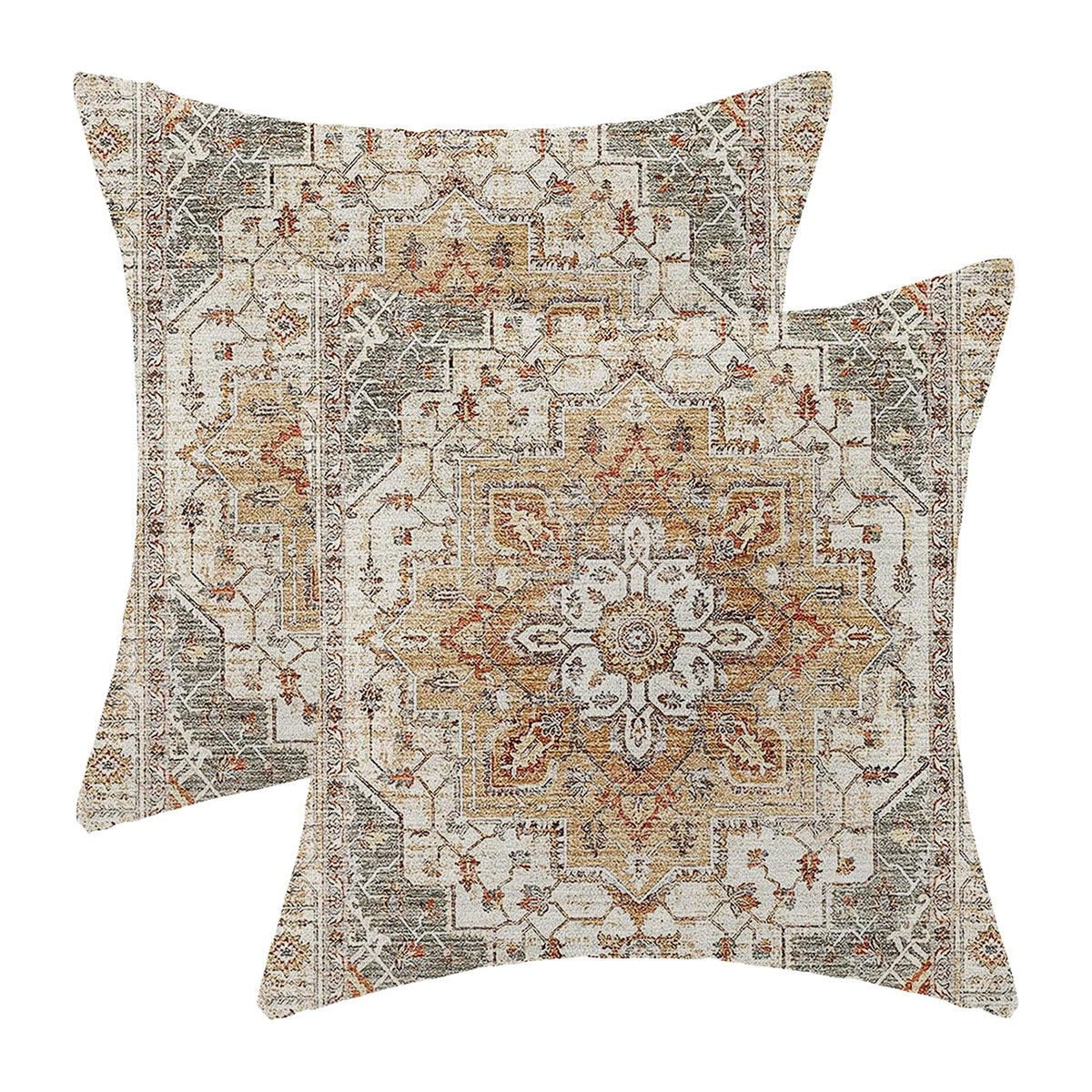 Boho Pillow Covers 18x18 Inch 2 Pcs Vintage Burnt Orange Grey Beige Carpet Pattern Ethnic Decor Throw Pillows Retro Outdoor Farmhouse Decoration Pillowcase Linen Cushion Cover for Couch Sofa