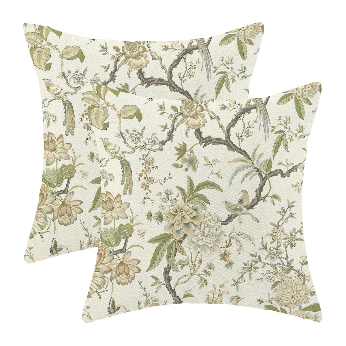 CXMEIFLY Spring Floral Birds Pillow Covers 22 x 22 Inch Set of 2 for Chinoiserie Flowers Decor Throw Pillows Blue and White Plant Outdoor Decorative Cushion Cases for Couch Bed Decorations
