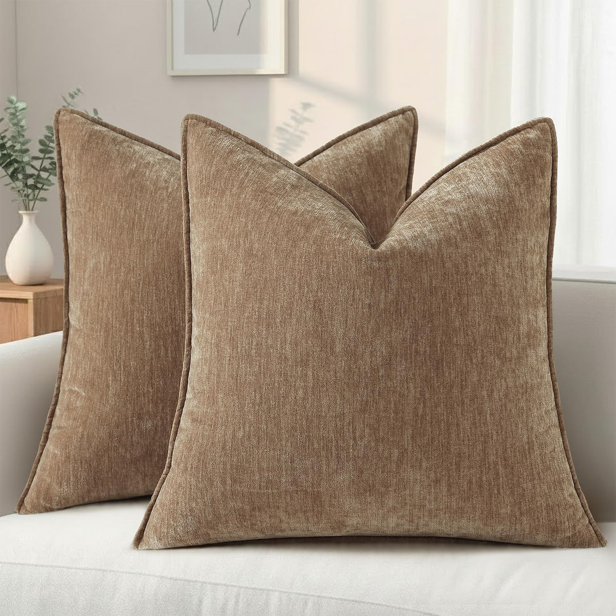 decorUhome Chenille Ultimate Gray Throw Pillow Covers 18x18 Set of 2