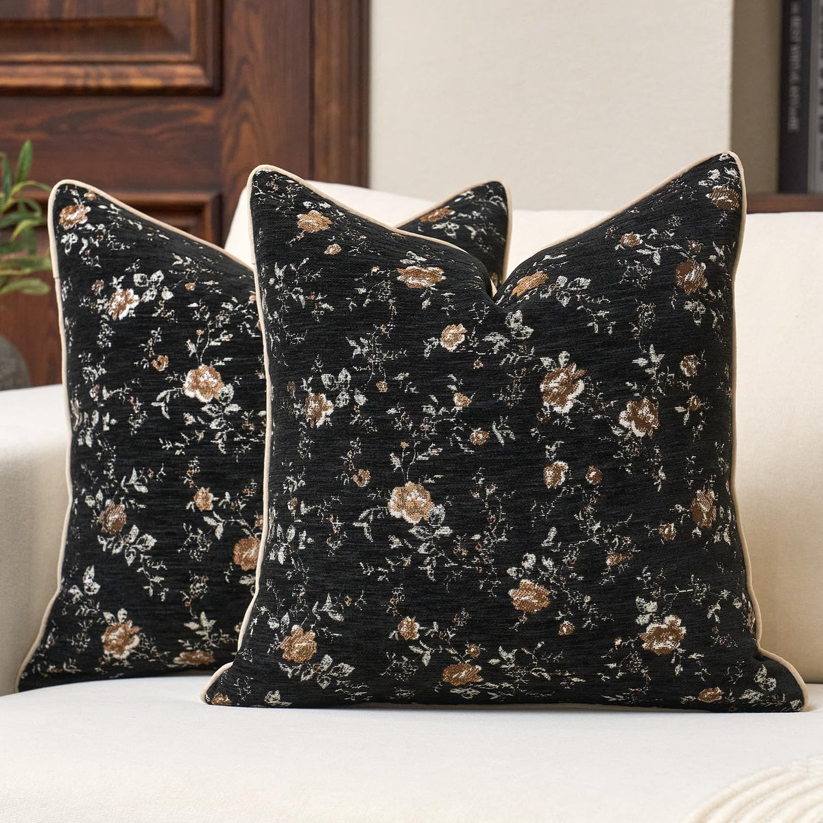 Pack of 2 Vintage Floral Throw Pillow Covers 18 x 18 Inch,Farmhouse Cushion Covers Retro Decorative Pillow Cases for Sofa,Couch, Bay Window, Bed, Living Room Home Décor, Green