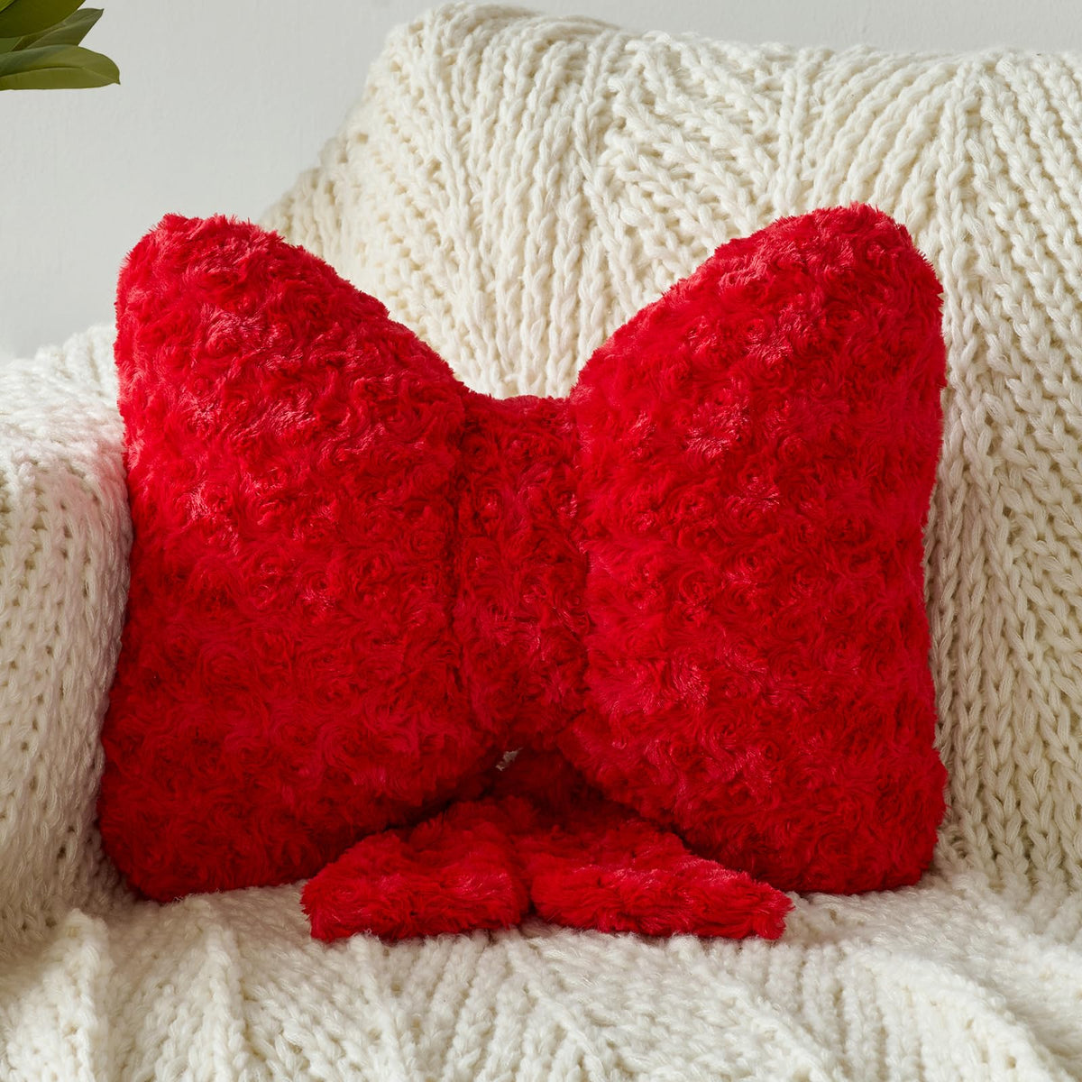 Bow Pillow, Decorative Throw Pillows Soft Plush (White, Small-12 Inches)