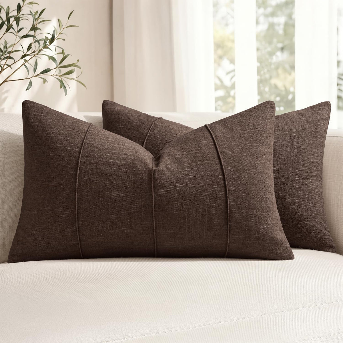 MIULEE Decorative Linen Throw Pillow Covers 18x18 Natural Beige Striped