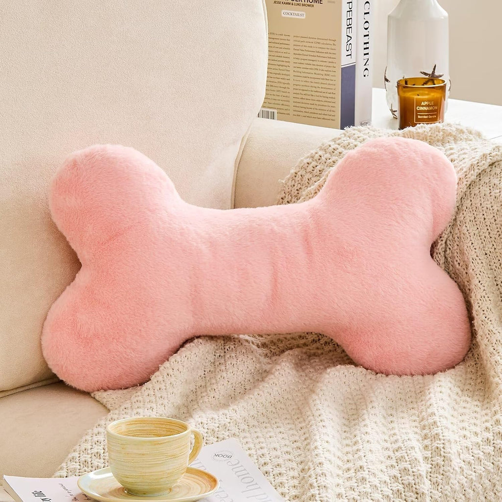 XVTRU Bone Pillow Cute Decorative Throw Pillow Bone Shaped Pillows for Aesthetic Home Decorative Cushion Pet Plush Pillow for Bed Sofa Couch (Pink, 15 Inch)