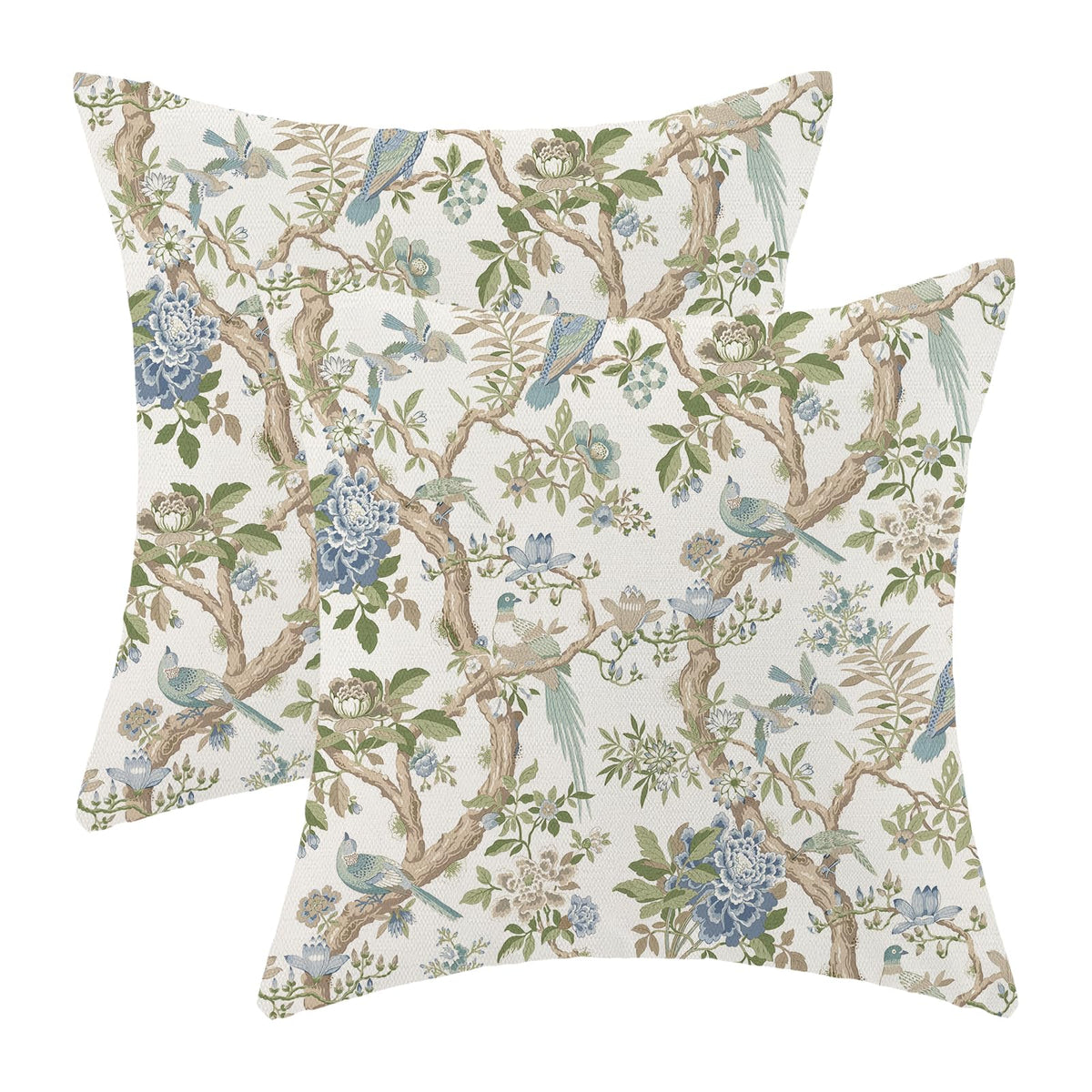 CXMEIFLY Spring Floral Birds Pillow Covers 22 x 22 Inch Set of 2 for Chinoiserie Flowers Decor Throw Pillows Blue and White Plant Outdoor Decorative Cushion Cases for Couch Bed Decorations