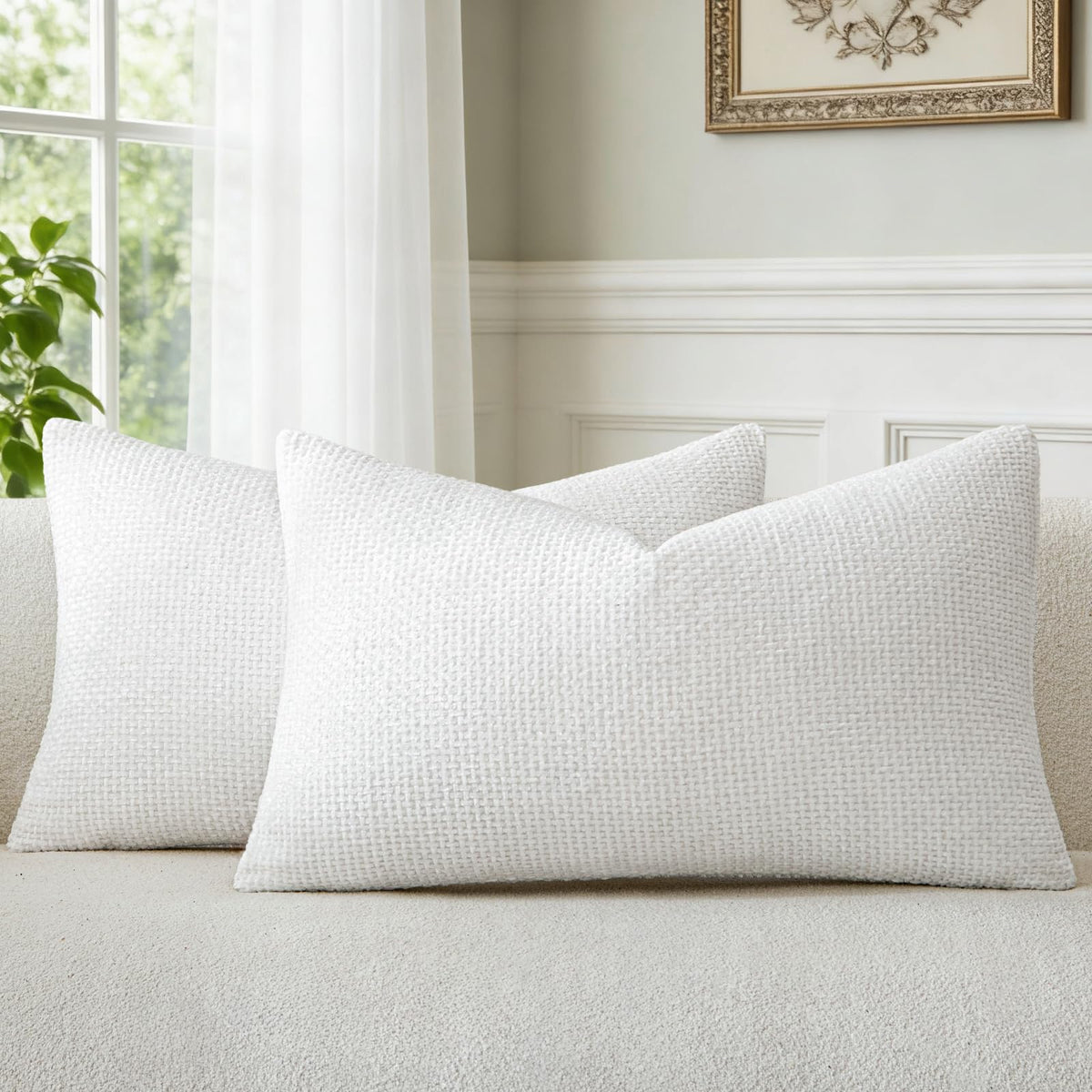 a moment Light Green Chenille Throw Pillow Covers 20x20 Inch Pack of 2 Modern Decorative Throw Pillow Covers Farmhouse Cross Covers Home Decor for Sofa Bedroom Living Room Spring