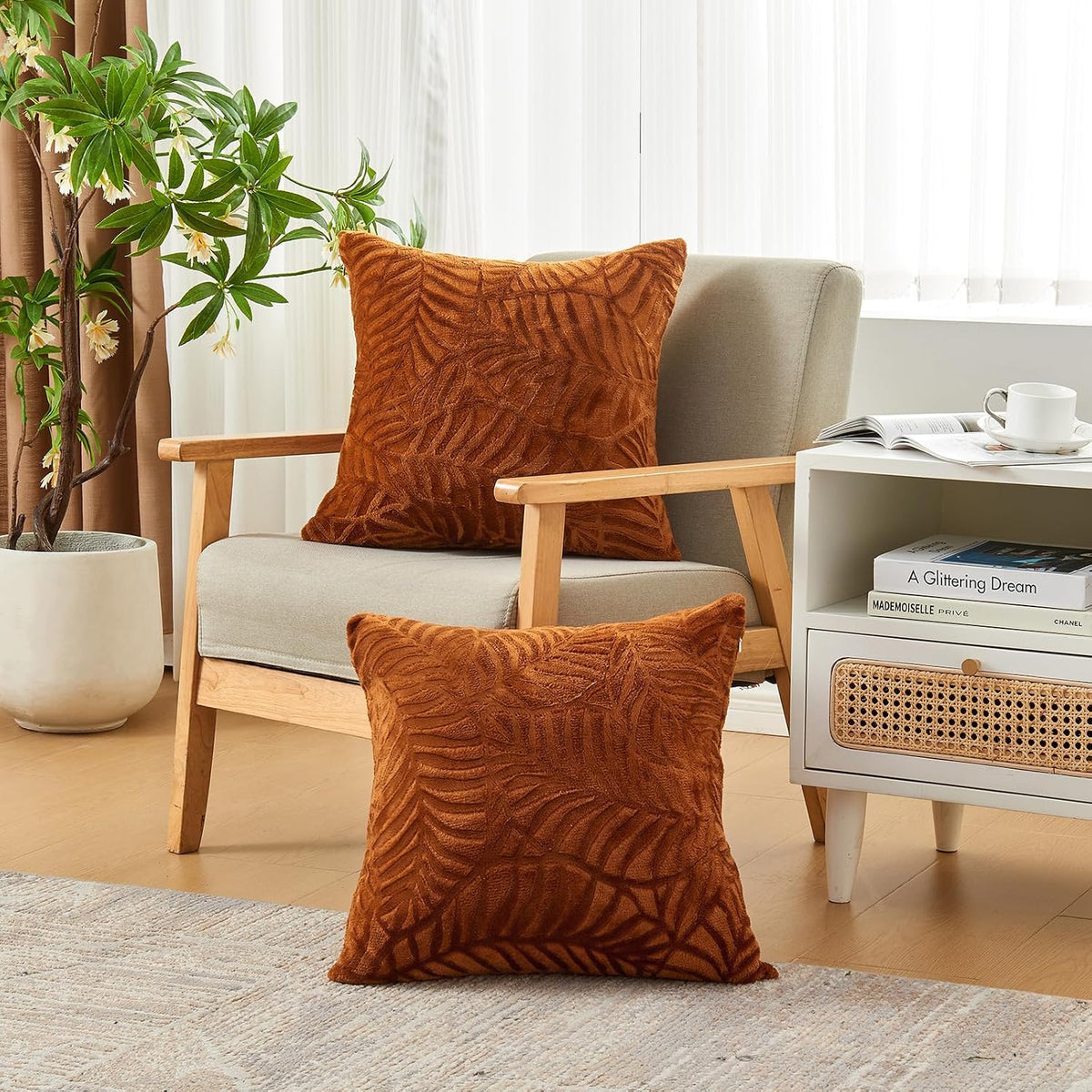 SOCHOW Fall Decorative Throw Pillow Covers 18x18 Inches Set of 2, Caramel