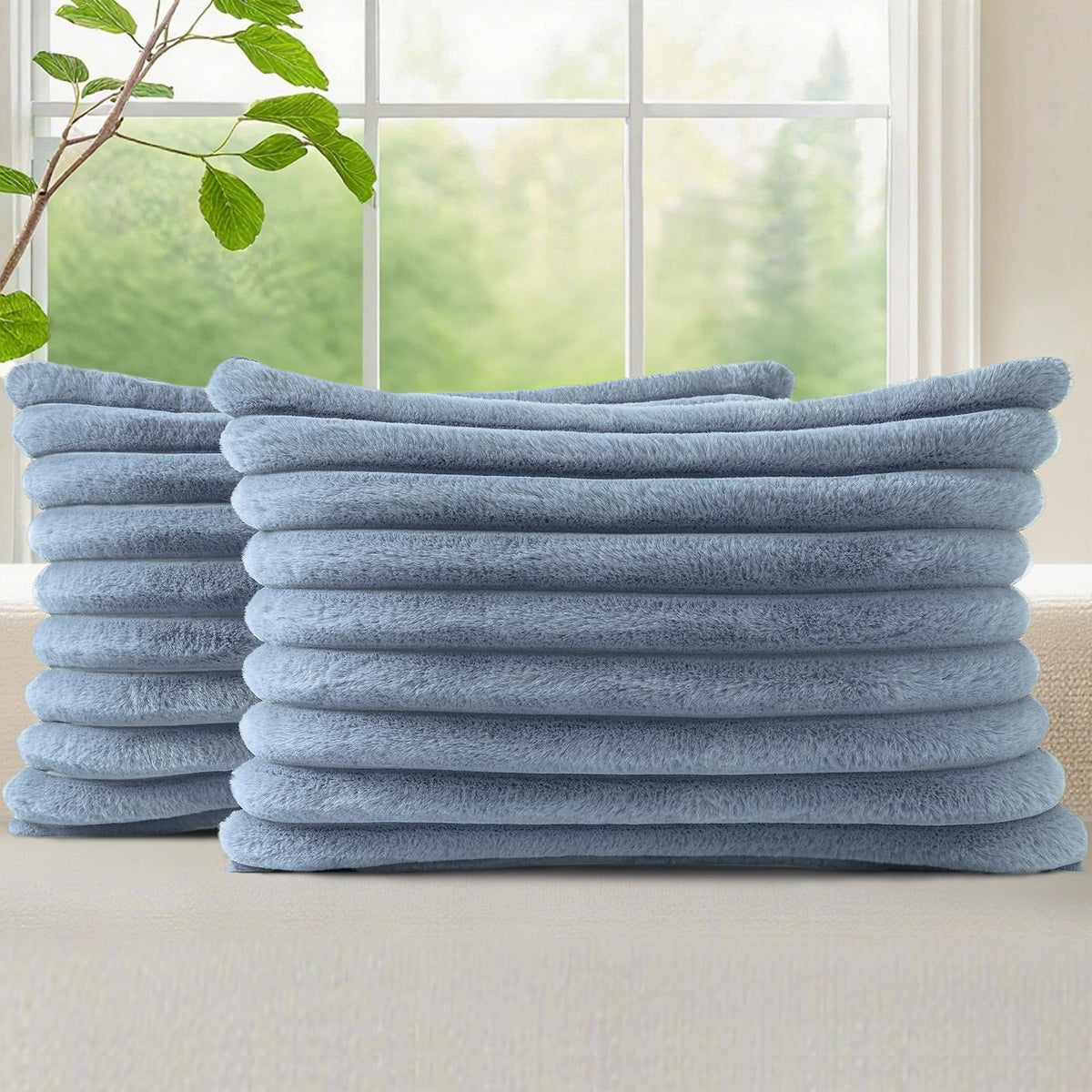 decorUhome Fall Faux Fur Throw Pillow Covers 18x18 Set of 2 Brown White