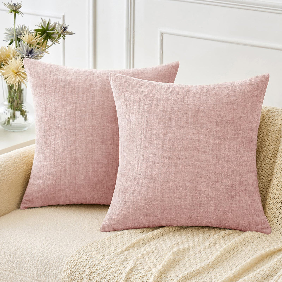 MIULEE Soft Chenille Throw Pillow Covers Green 18x18 Inch Pack of 2