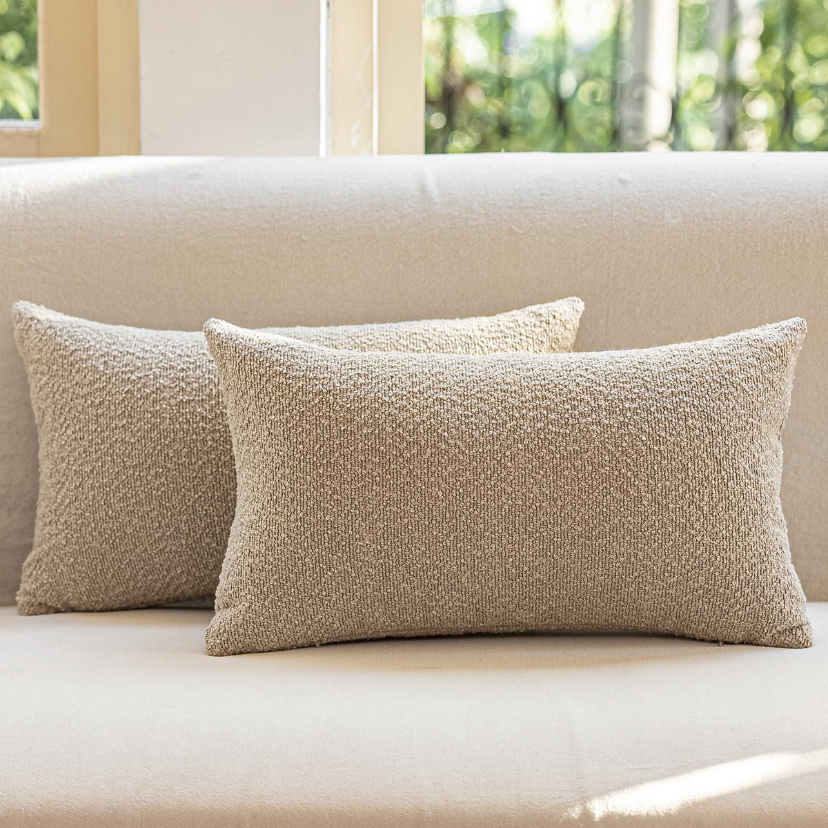 GEEORY Decorative Throw Pillow Covers 18x18 Inch Pack of 2,Textured Boucle Neutral Cushion Cases for Bed Couch Sofa, Accent Mordern Farmhouse & Minimalist Home Decor (Olive Green) GE05-18