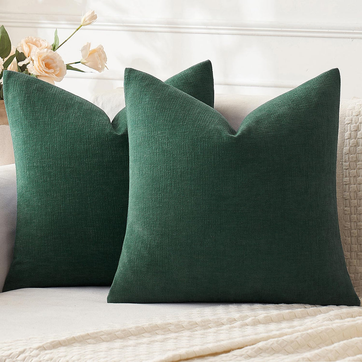MIULEE Sage Green Chenille Couch Throw Pillow Covers, 18x18