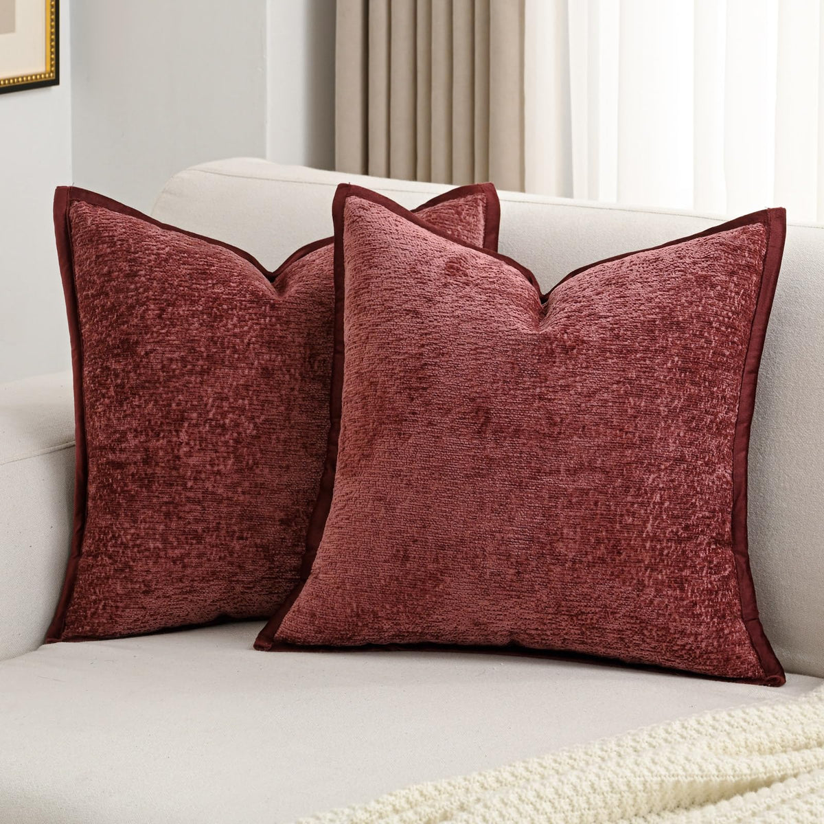 FUTEI Pack of 2 Chenille Soft Throw Pillow Covers 18x18 Inch, Hot Pink