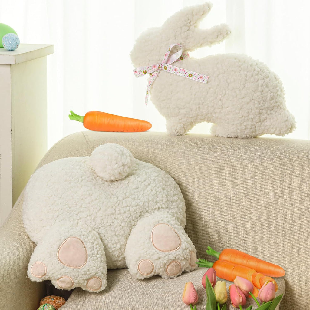 Yuntau 2 Pieces Easter Pillows Bunny Butt Shaped Throw Bunny Stuffed Hugging Cuddly Huggable Rabbit Pillow Decoration for Easter Birthday Bedroom Sofa Couch
