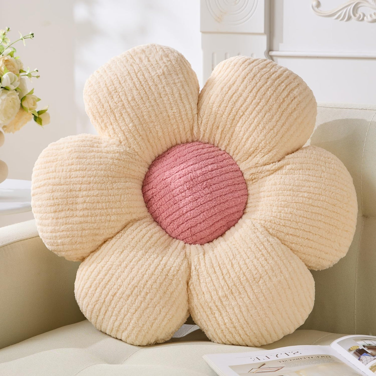 Flower Pillow,15.75" Daisy Pillow Purple Decorative Pillows