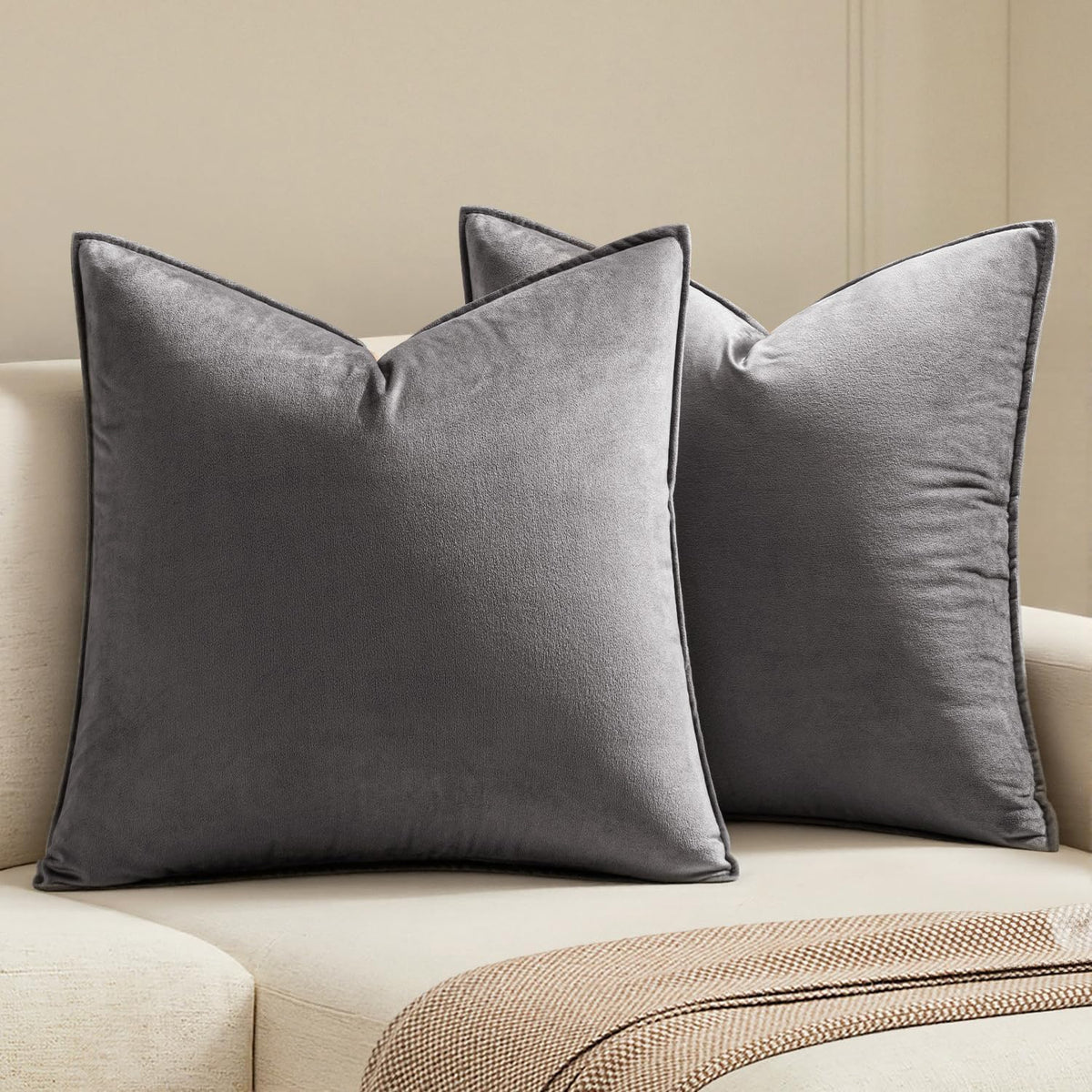 MIULEE Decorative Brown Velvet Throw Pillow Covers for Couch 18x18 Inch