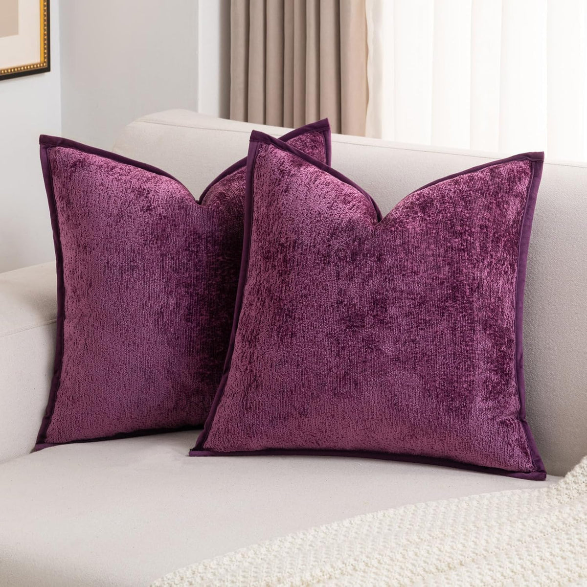 FUTEI Pack of 2 Chenille Soft Throw Pillow Covers 18x18 Inch, Hot Pink
