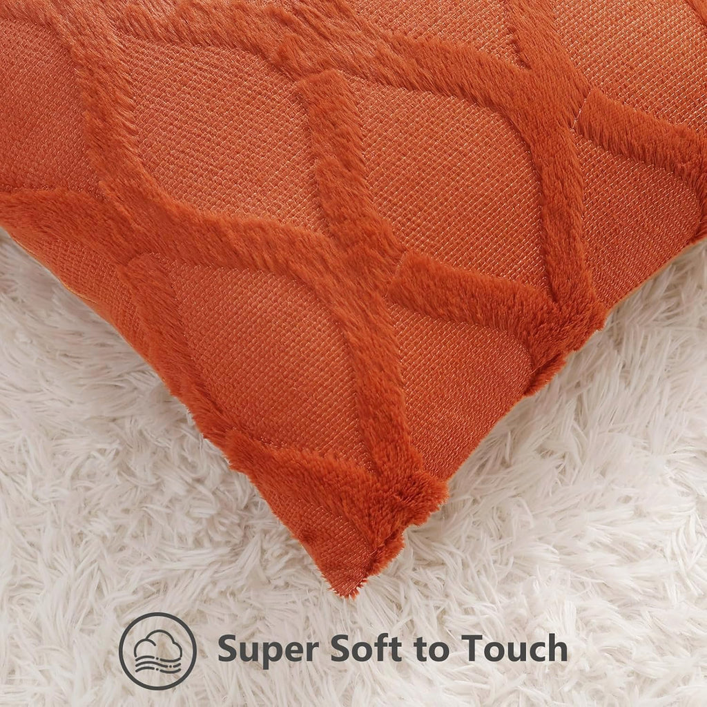 decorUhome Fall Throw Pillow Covers 18x18 Inch Set of 2, Soft Plush Faux Fur Wool Rust Couch Pillow Covers, Decorative Neutral Pillow Cases for Bed Sofa Living Room Home Decor