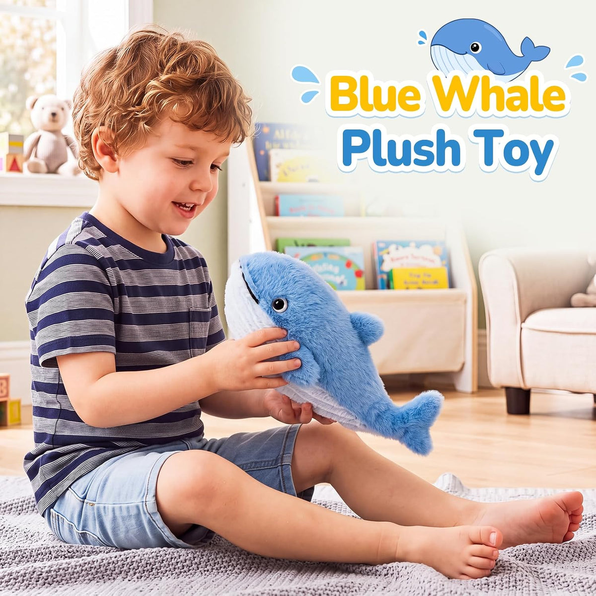 PEACH CAT Blue Whale Stuffed Animal Cute Sea Animals Plushies Gift for Kids