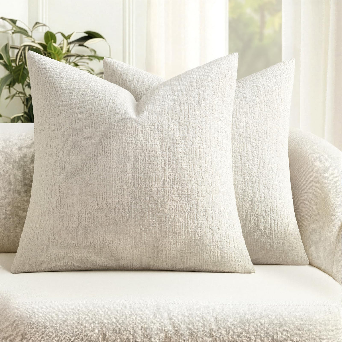 MIULEE Couch Pillow Covers Textured Chenille Home Decor 20x20 Navy Blue