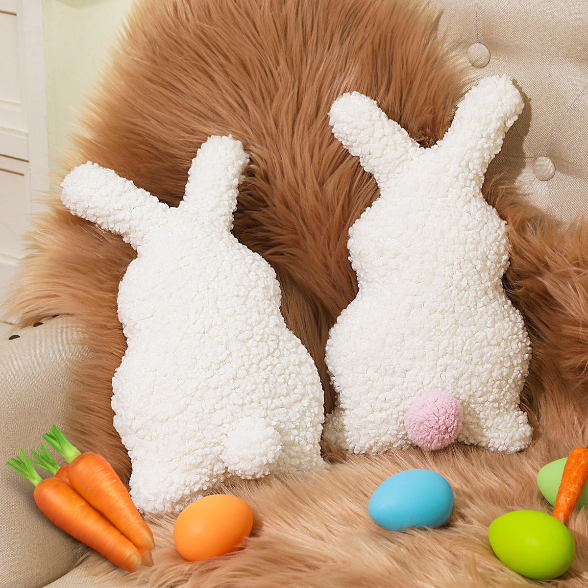 Yuntau 2 Pieces Easter Pillows Bunny Butt Shaped Throw Bunny Stuffed Hugging Cuddly Huggable Rabbit Pillow Decoration for Easter Birthday Bedroom Sofa Couch