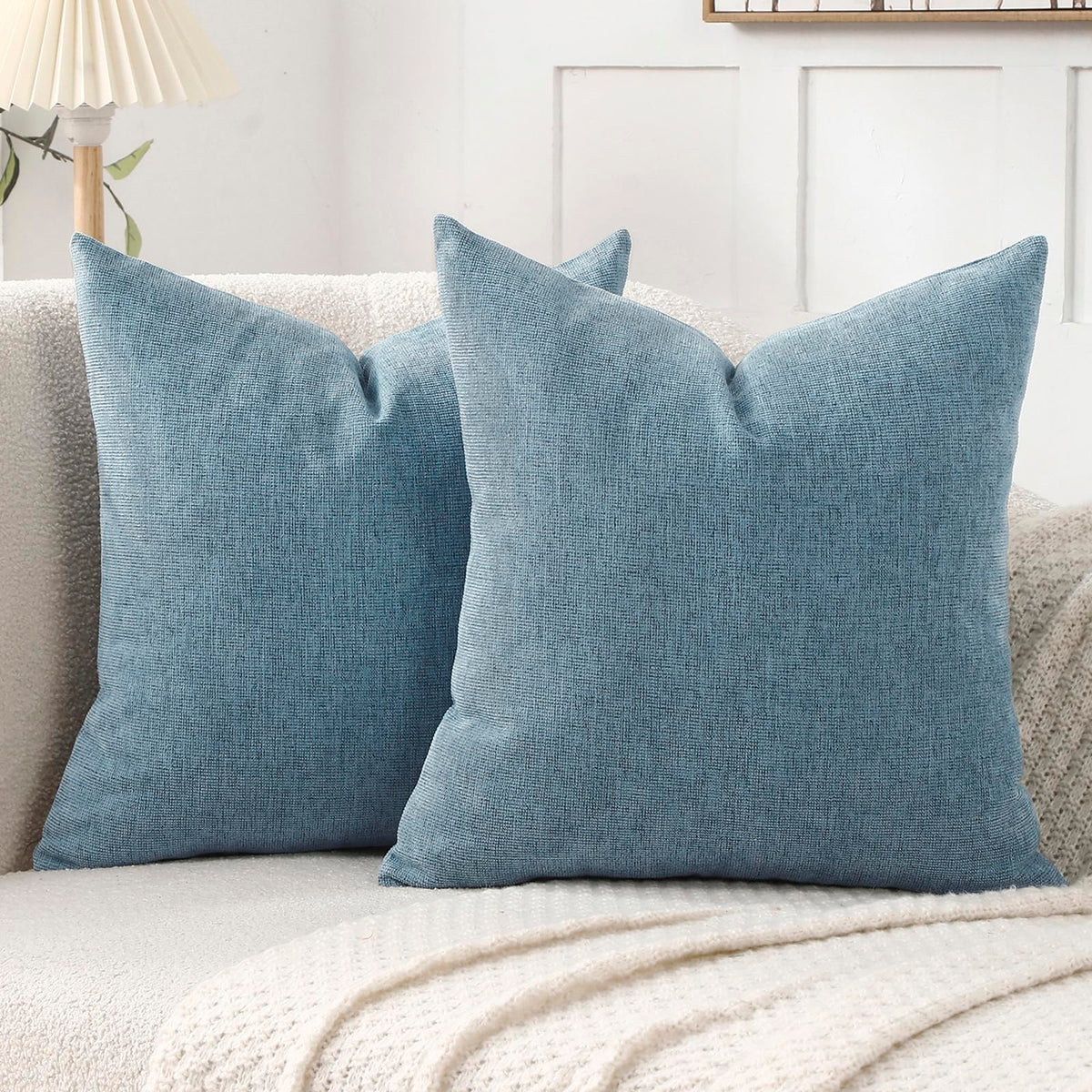Jepeak Decorative Chenille Throw Pillow Covers, 18x18 Pack of 2 Steel Blue