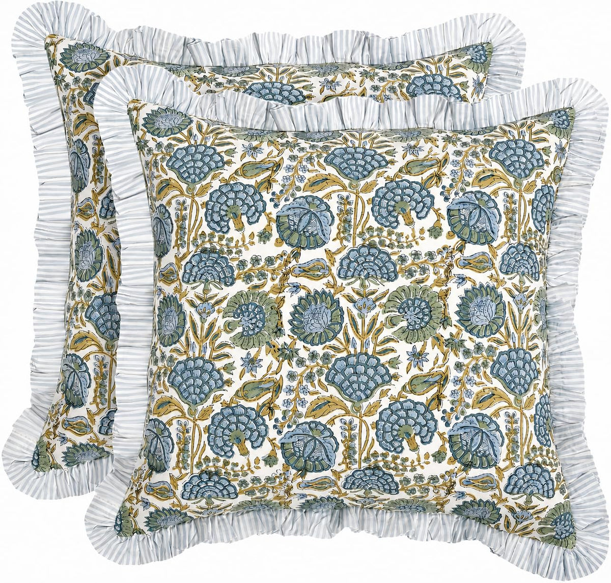 Ridhi Goldenrod Yellow Block Print Ruffle Pillow Covers 18x18 Inch Set of 2