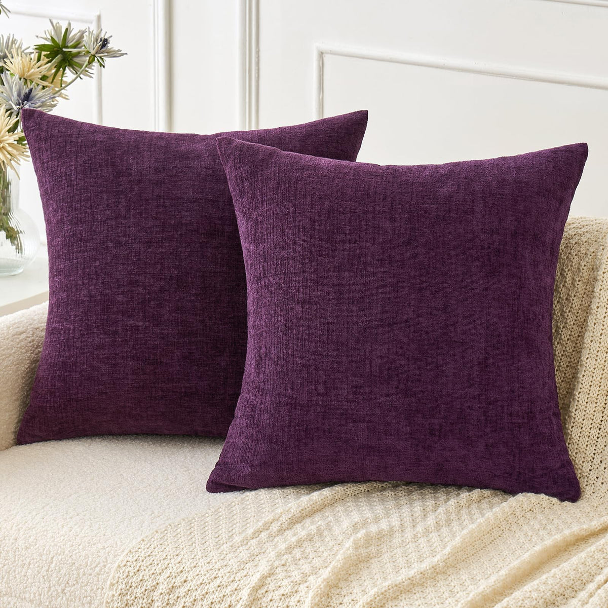 MIULEE Soft Chenille Throw Pillow Covers Green 18x18 Inch Pack of 2